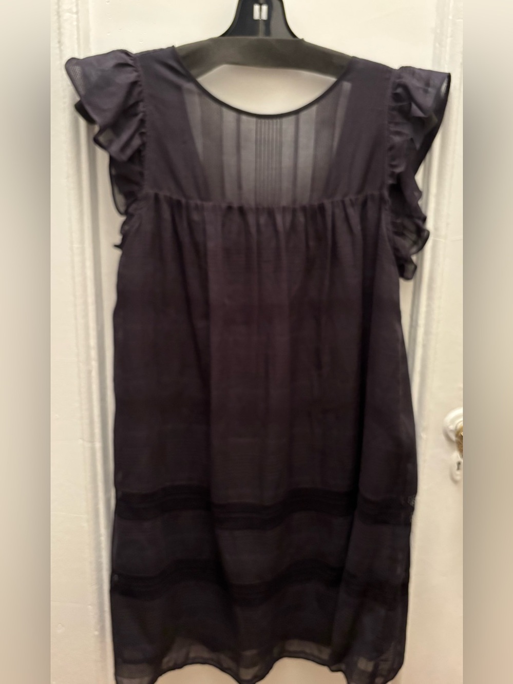 Sheer Flutter Sleeve Women’s Top - Black